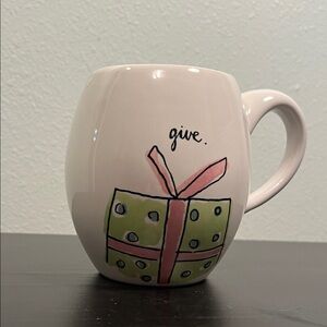 Cream Mug with Green and Pink Gift Design- “Joy to the World” graphic